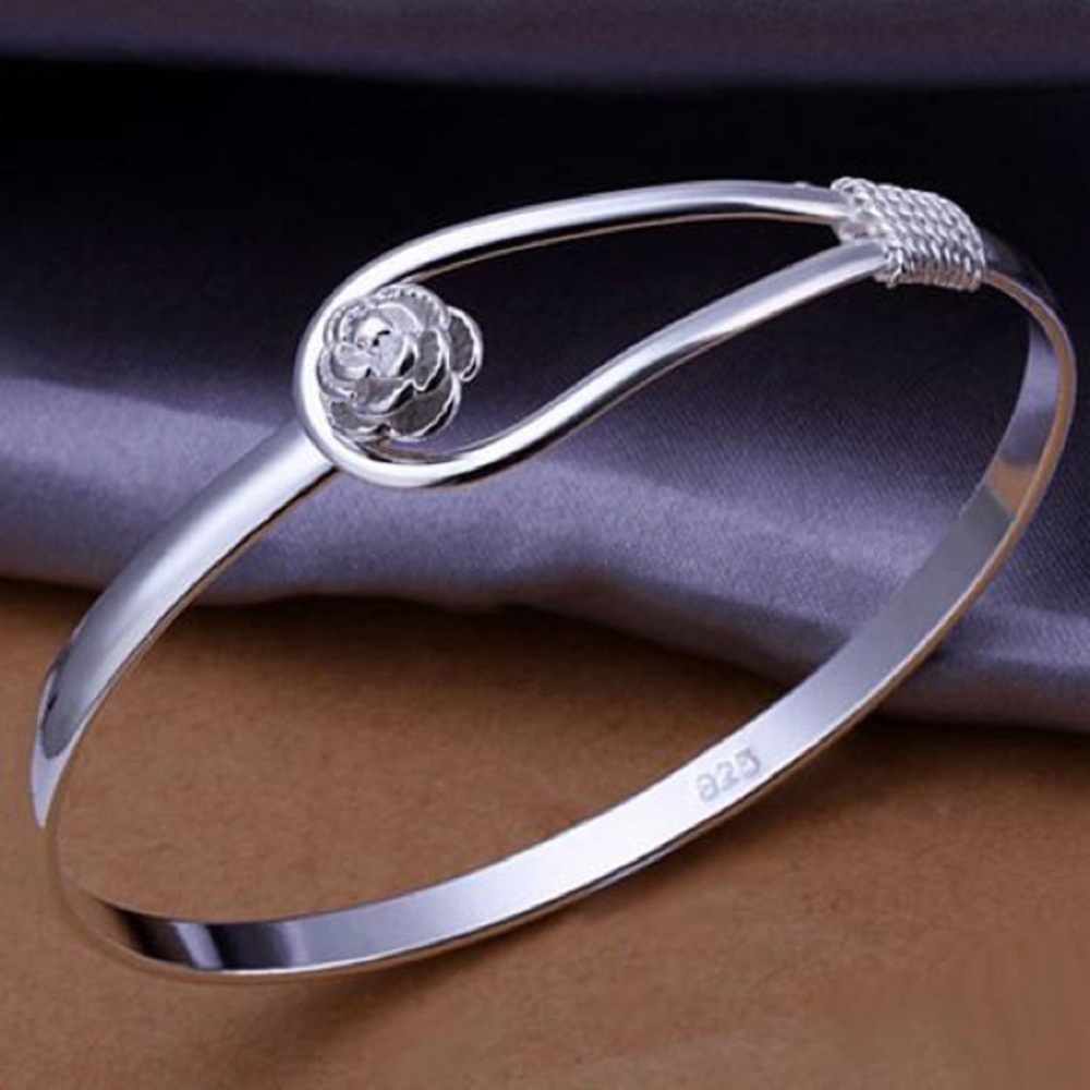 Silver Alloy Flower Bangle